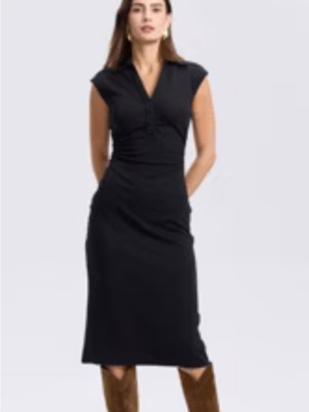 a new day Black Ribbed Collared Midi Dress